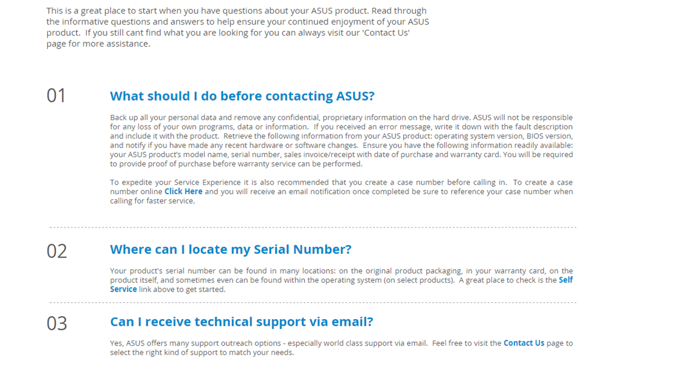 ASUS support page